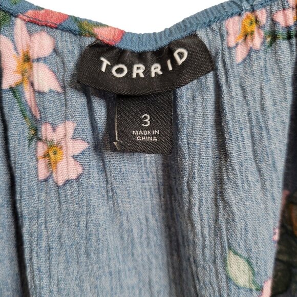 Torrid 3 Size 3X Top Floral Cold Shoulder Crinkle Adjustable Lace Straps Blue - Picture 6 of 9